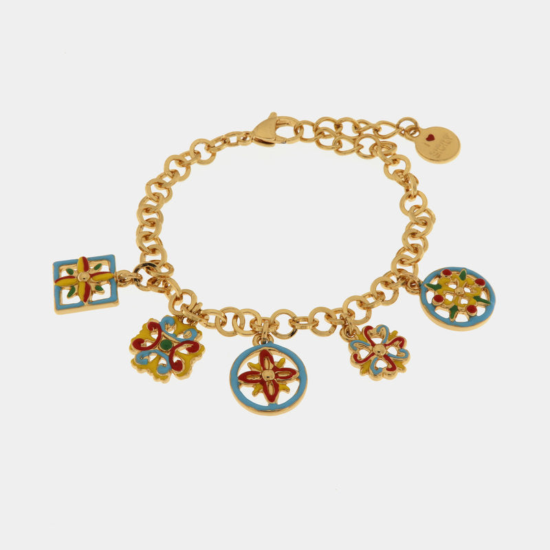 Bracciale in Metallo con maioliche colorate pendenti — collezione CALTAGIRONE