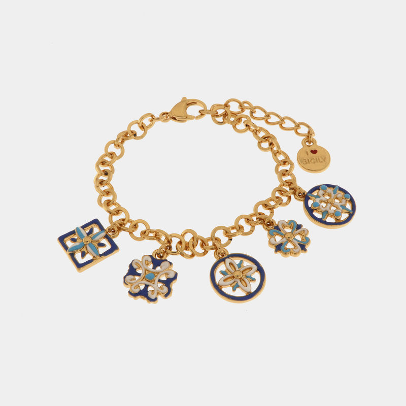 Bracciale in Metallo con maioliche colorate pendenti — collezione CALTAGIRONE