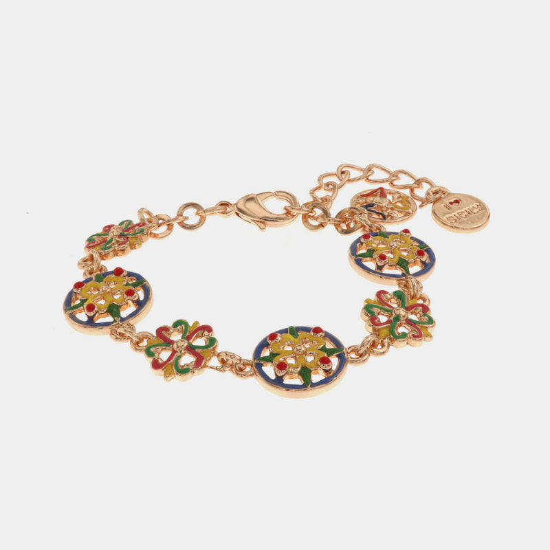 Bracciale in Metallo con maioliche siciliane e smalti colorati — collezione CALTAGIRONE