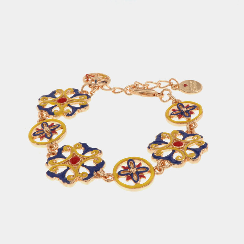 Bracciale in Metallo con maioliche siciliane e smalti colorati — collezione CALTAGIRONE