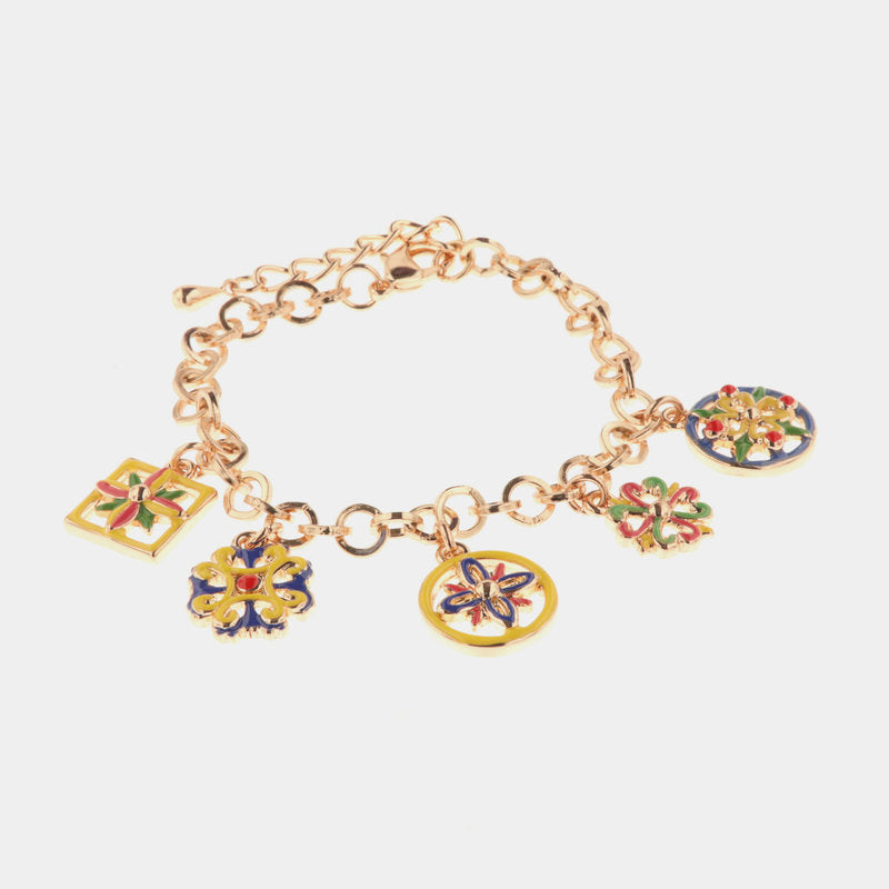 Bracciale in Metallo con pendenti a forma di maioliche colorate — collezione CALTAGIRONE