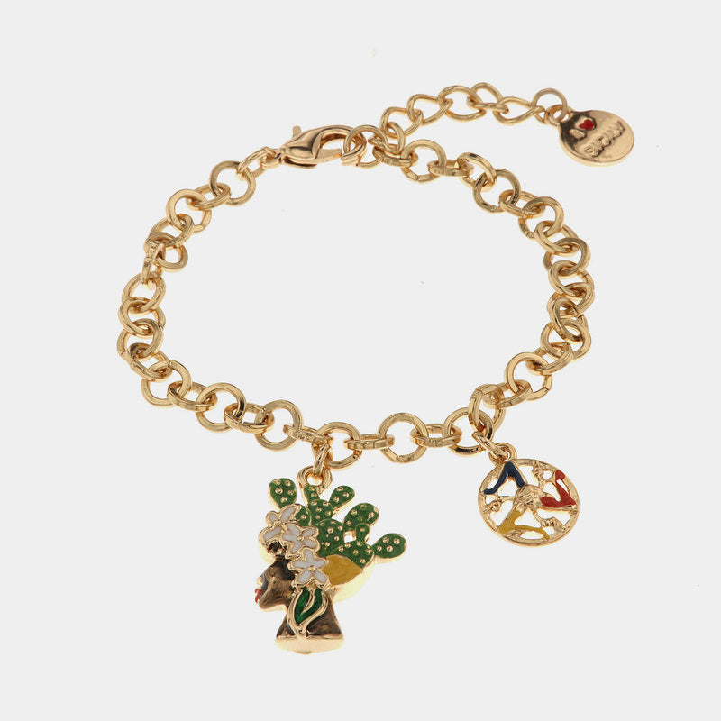 Bracciale in Metallo con testa di moro donna e simbolo di Trinacria impreziositi da smalti colorati — collezione CALTAGIRONE