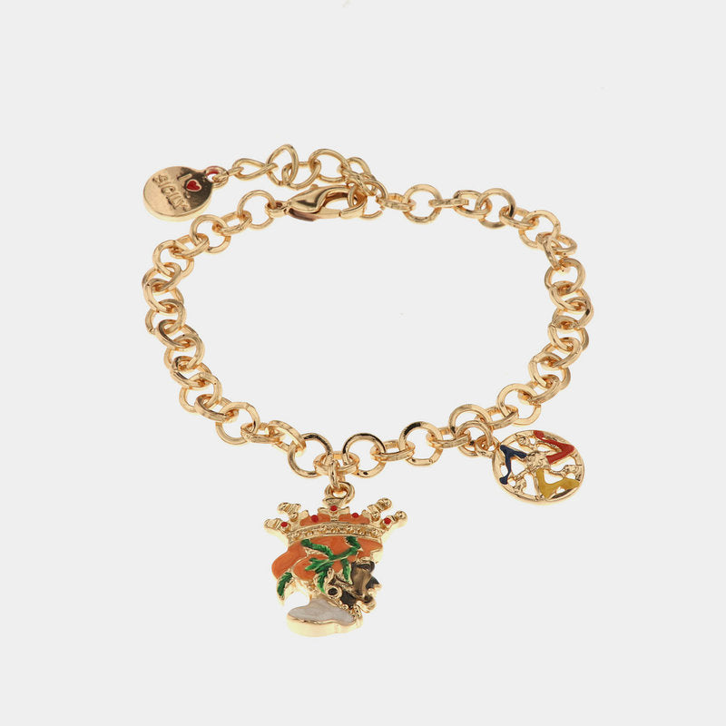 Bracciale in Metallo con testa di moro uomo e simbolo di Trinacria impreziositi da smalti colorati — collezione CALTAGIRONE