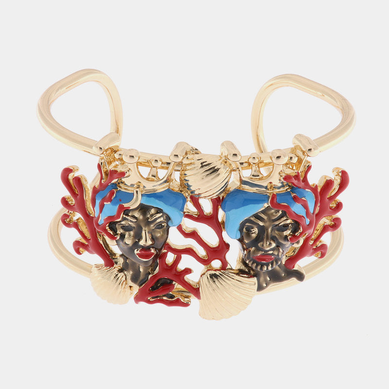 Bracciale in Metallo con teste di moro siciliane e coralli — collezione CALTAGIRONE
