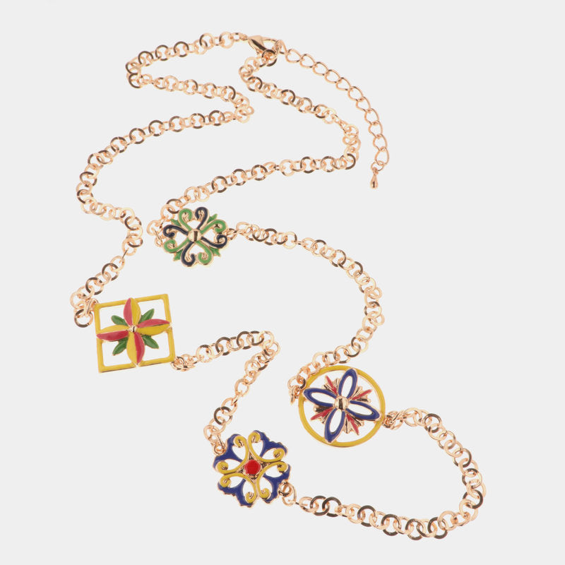 Collana in Metallo con dettagli in maiolica a fiore con smalti colorati — collezione CALTAGIRONE