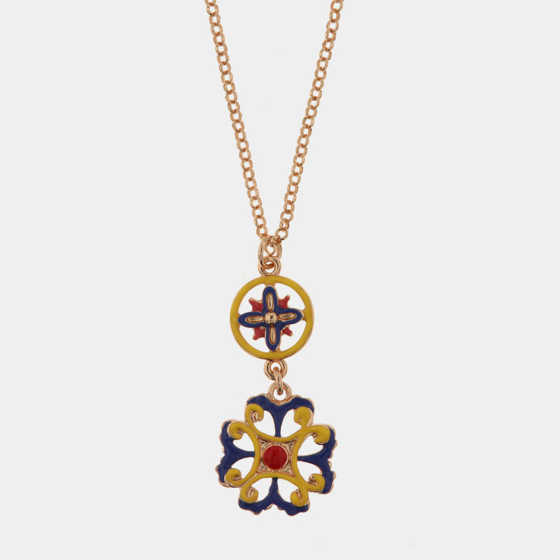 Collana in Metallo con maioliche di Caltagirone impreziosite da smalti colorati — collezione CALTAGIRONE
