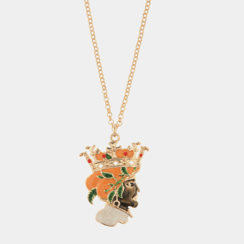 Collana in Metallo con pendente testa di moro con smalti e cristalli colorati — collezione CALTAGIRONE