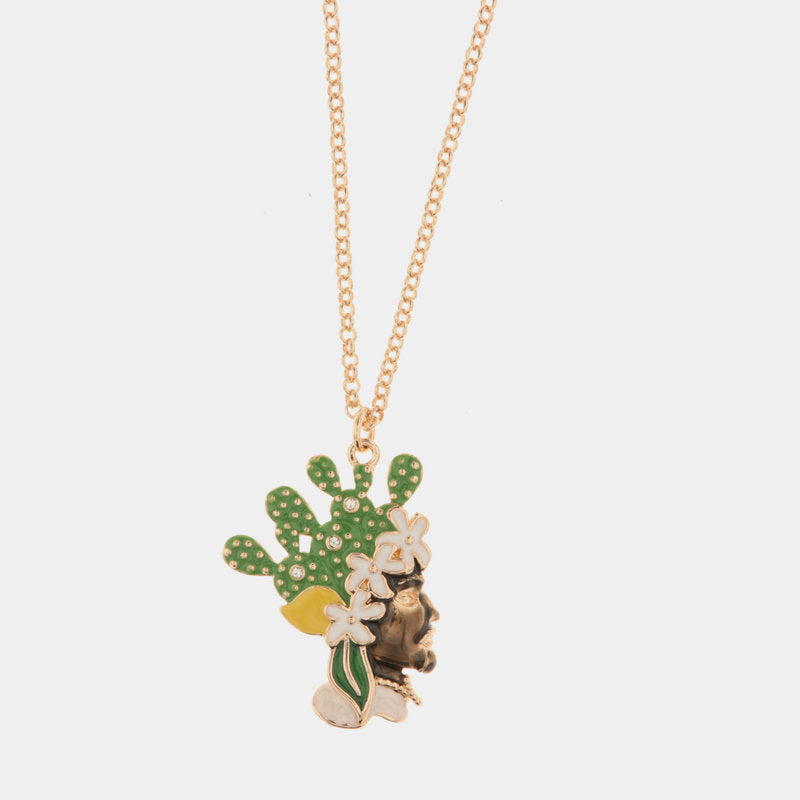 Collana in Metallo con pendente testa di moro con smalti e cristalli colorati — collezione CALTAGIRONE