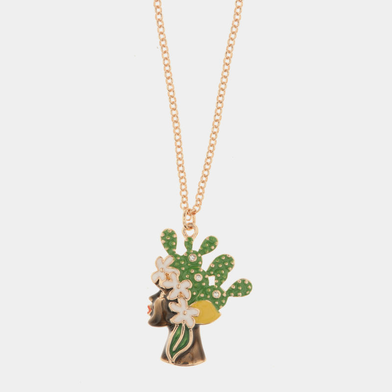 Collana in Metallo con pendente testa di moro donna con smalti e cristalli colorati — collezione CALTAGIRONE