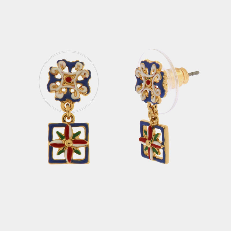 Orecchini in Metallo con pendente maioliche colorate — collezione CALTAGIRONE