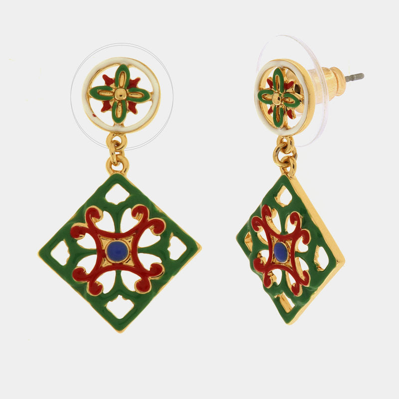 Orecchini in Metallo con pendente maioliche colorate — collezione CALTAGIRONE