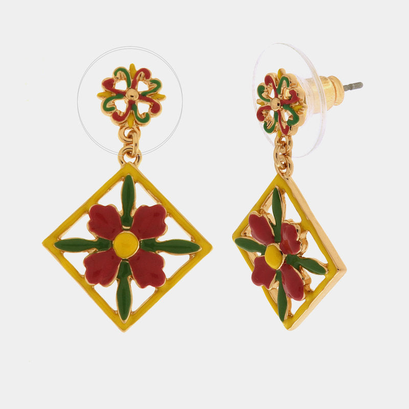 Orecchini in Metallo con pendente maioliche colorate — collezione CALTAGIRONE