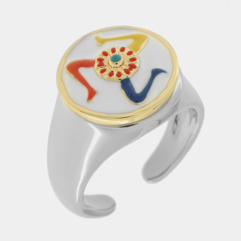 Anello in Metallo rotondo con Trinacria con contorno oro — collezione ETNA