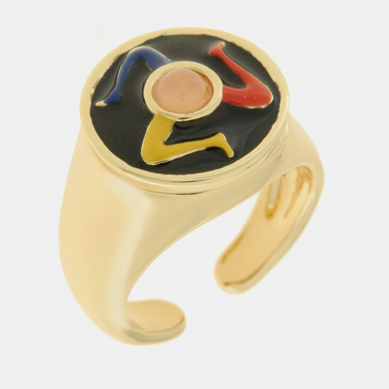 Anello in Metallo rotondo con Trinacria nero — collezione ETNA