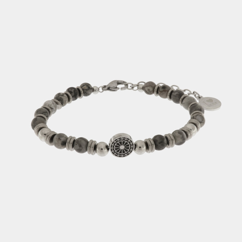 Bracciale in Acciaio con pietre naturali e ruota carretto siciliano in acciaio — collezione ETNA