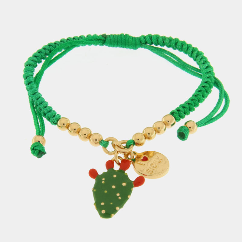 Bracciale in Metallo con cactus e cordino verde — collezione ETNA