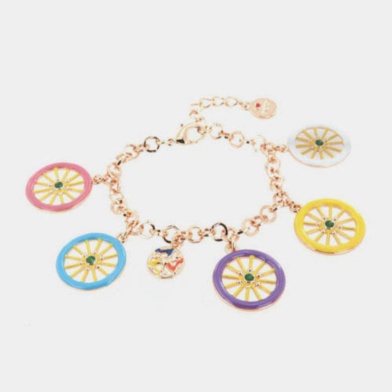 Bracciale in Metallo con charm ruote colorate e carretto siciliano — collezione ETNA