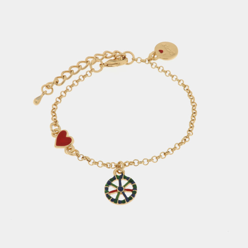 Bracciale in Metallo con cuoricino e ruota carretto pendente — collezione ETNA