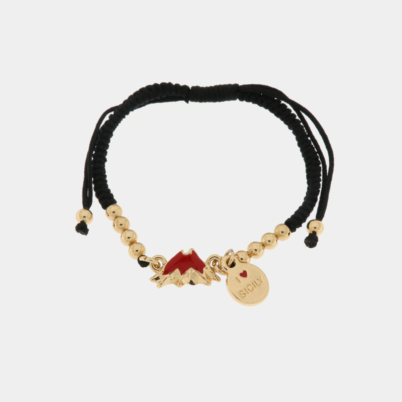 Bracciale in Metallo con Etna e cordino nero — collezione ETNA