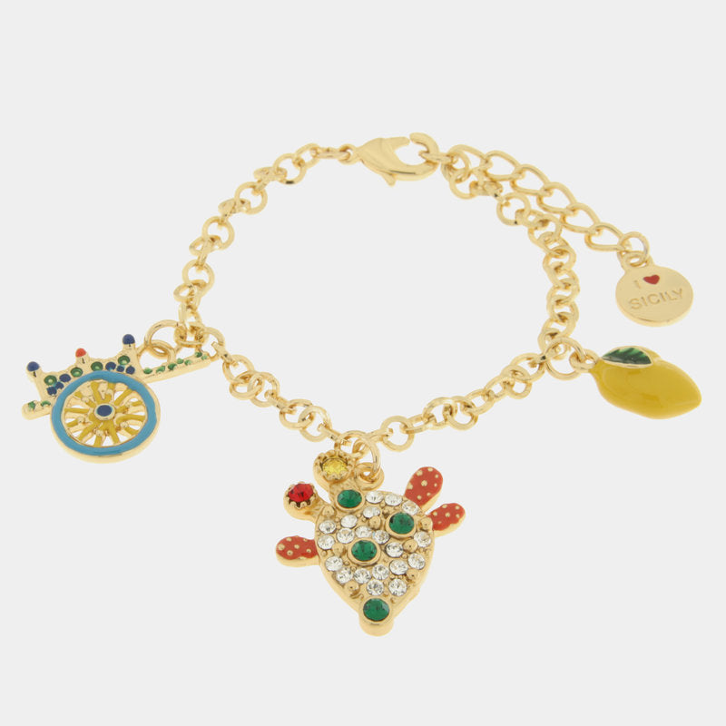 Bracciale in Metallo con ruota di carro limone e cactus zirconato — collezione ETNA