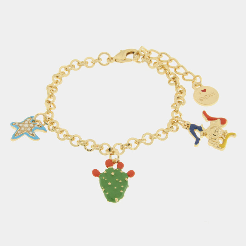 Bracciale in Metallo con stella marina fico d'india e trinacria — collezione ETNA