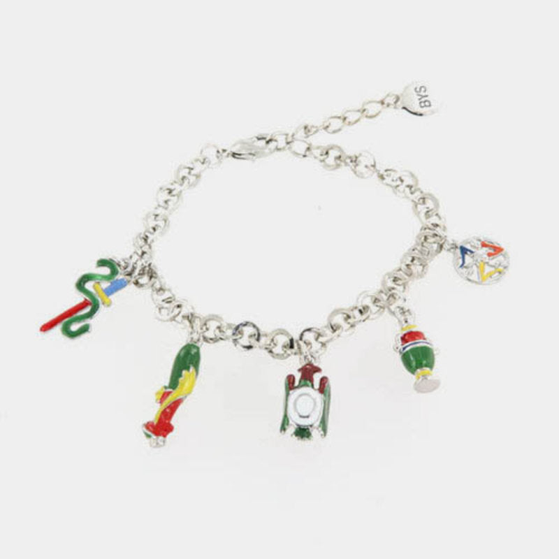 Bracciale in Metallo maglia a rolò con simboli carte siciliane pendenti — collezione ETNA