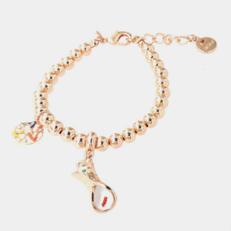 Bracciale in Metallo maglia a sfere, con cannolo siciliano pendente, impreziosito da smalti colorati — collezione ETNA
