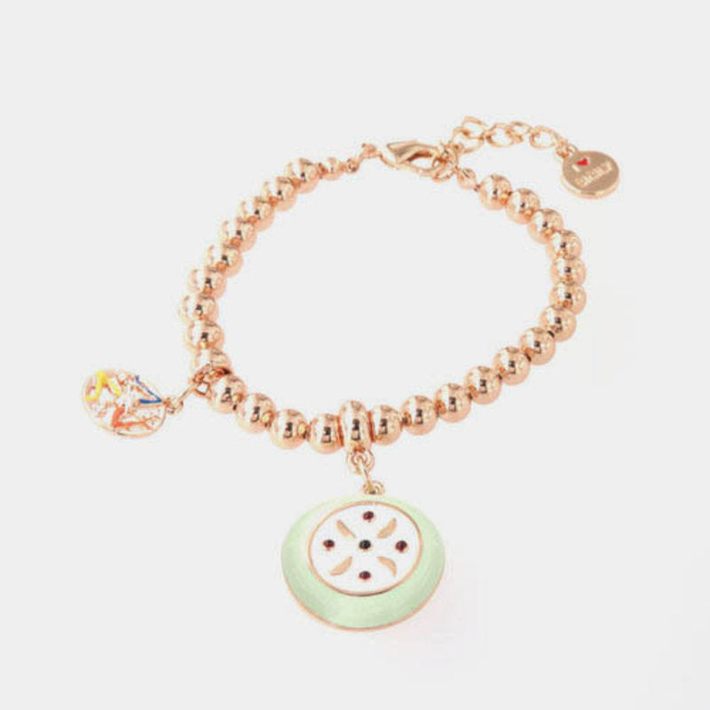 Bracciale in Metallo maglia a sfere, con cassata siciliana pendente, impreziosita da smalti colorati — collezione ETNA