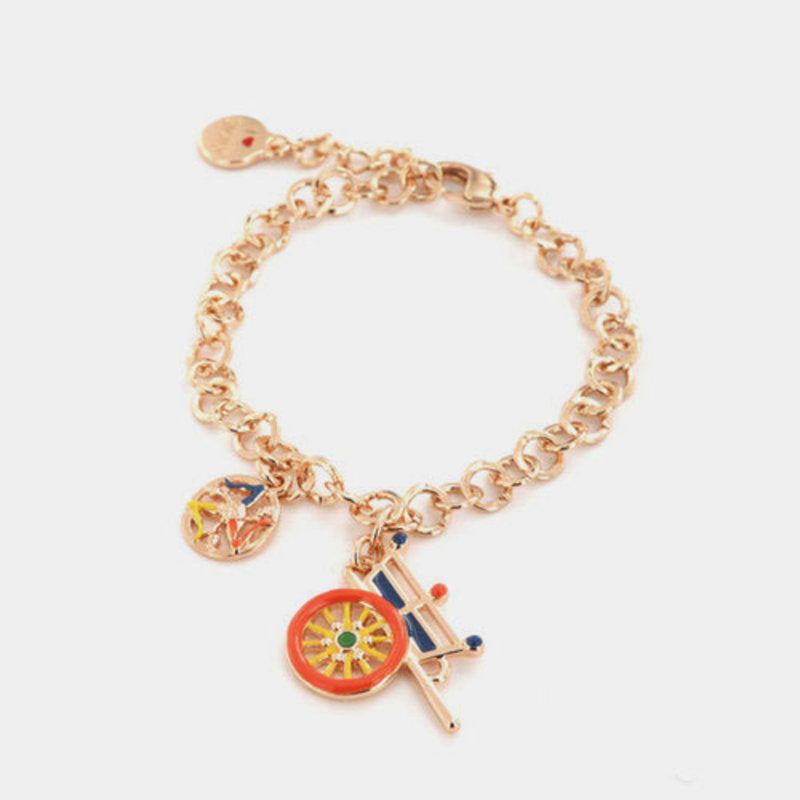 Bracciale in Metallo maglia rolò, con carretto siciliano pendente impreziosito da smalti colorati — collezione ETNA