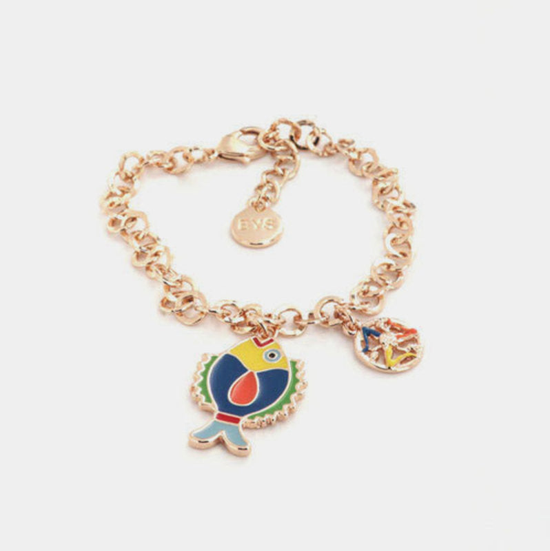 Bracciale in Metallo maglia rolò, con pesciolino pendente impreziosito da smalti colorati — collezione ETNA