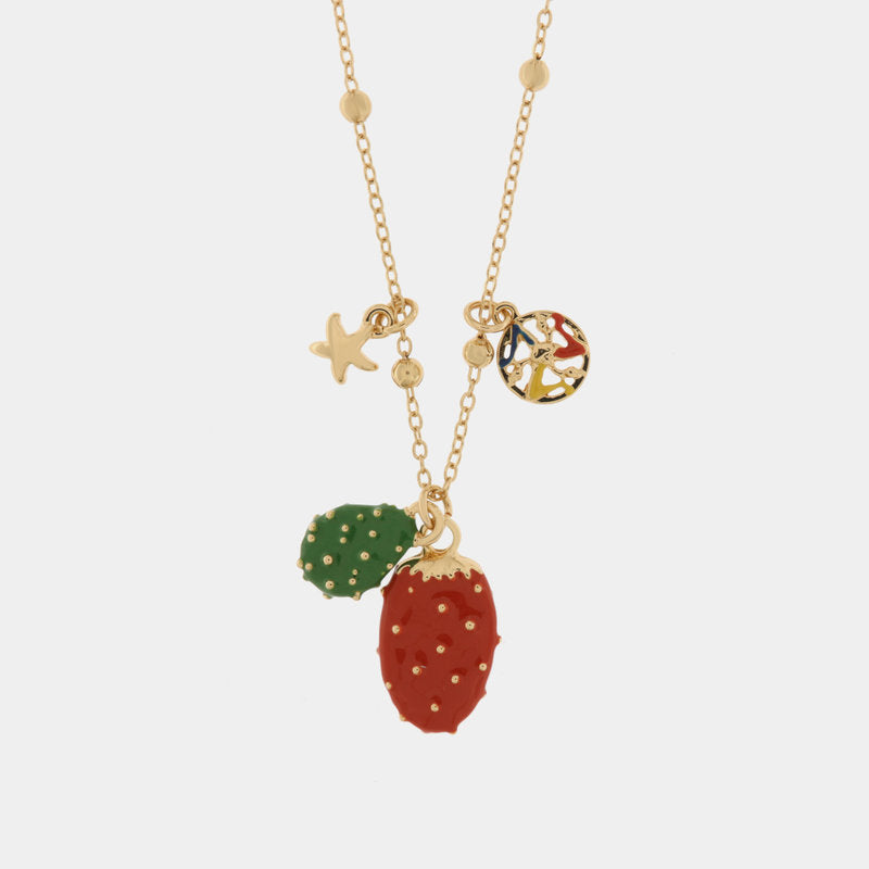 Collana in Metallo con cactus pendente rosso e verde — collezione ETNA