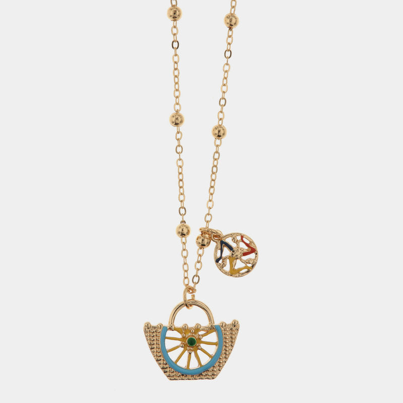 Collana in Metallo con coffa e simbolo Trinacria impreziositi da smalti colorati — collezione ETNA