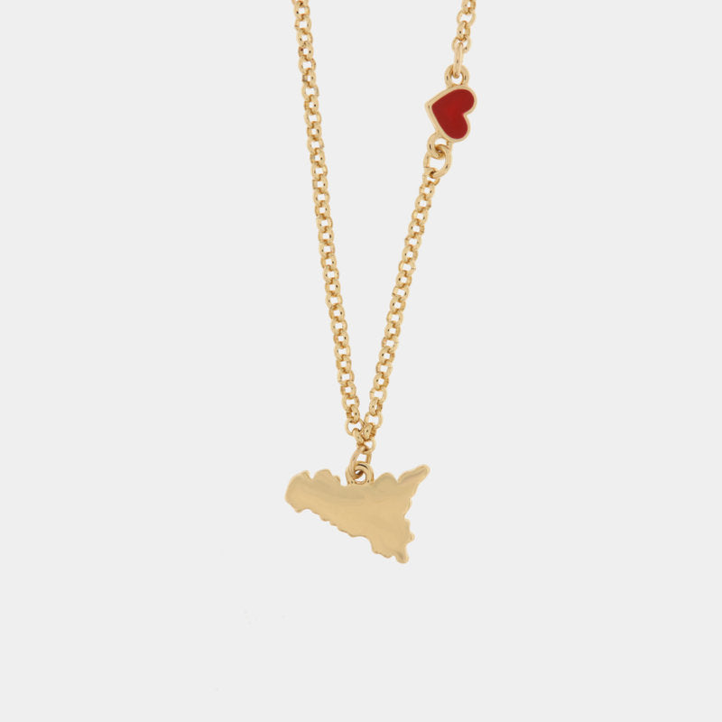 Collana in Metallo con cuoricino e simbolo Sicilia  pendente — collezione ETNA