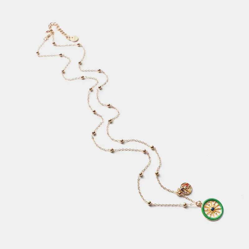 Collana in Metallo con ruota del carretto siciliano e simbolo Trinacria impreziositi da smalti colorati — collezione ETNA