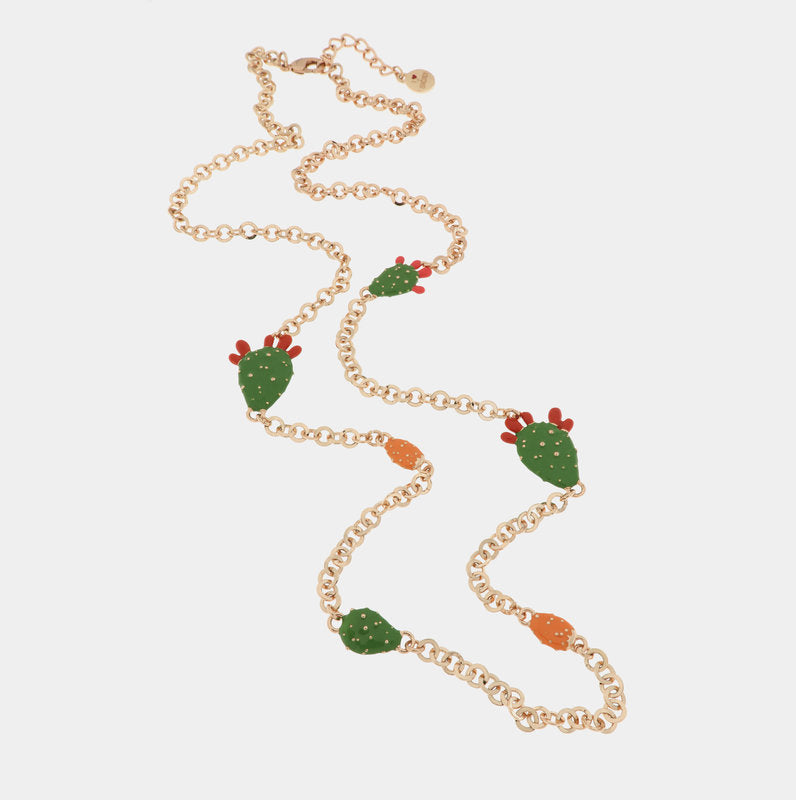 Collana in Metallo maglia rolò, con fichi d'india di Sicilia, impreziositi da smalti colorati — collezione ETNA