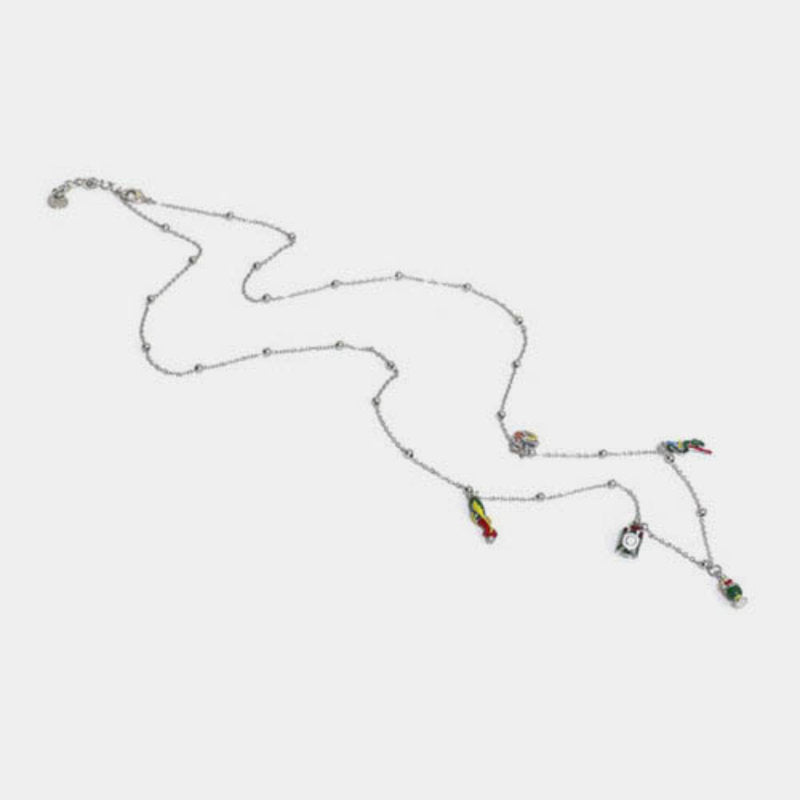 Collana in Metallo multiciondolo, con simboli carte siciliane pendenti, impreziosite da smalti colorati — collezione ETNA