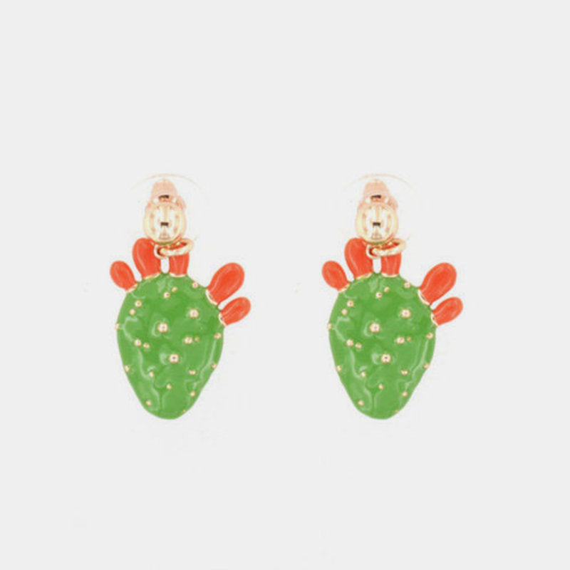 Orecchini in Metallo con cactus pendente, impreziosito da smalto verde e punte di smalto rosso — collezione ETNA