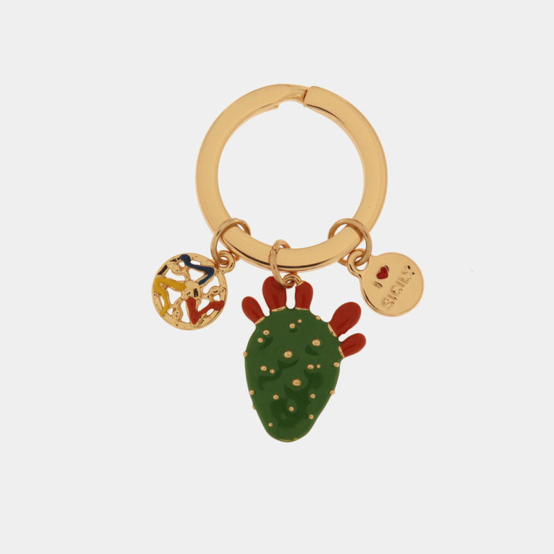 Portachiavi in Metallo con cactus e trinacria — collezione ETNA