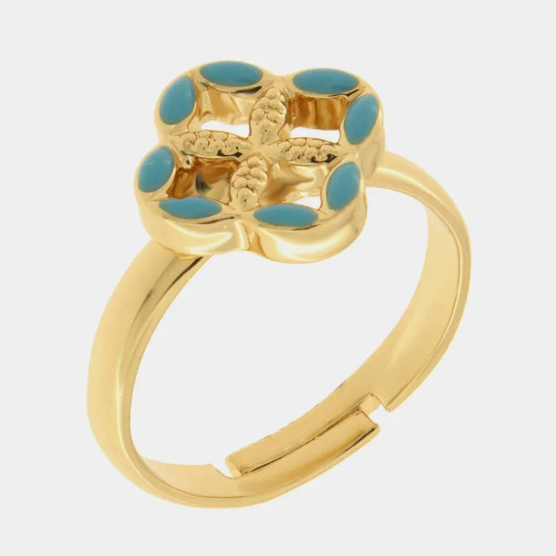Anello in Metallo maiolica azzurra — collezione FIORI DI LAVA