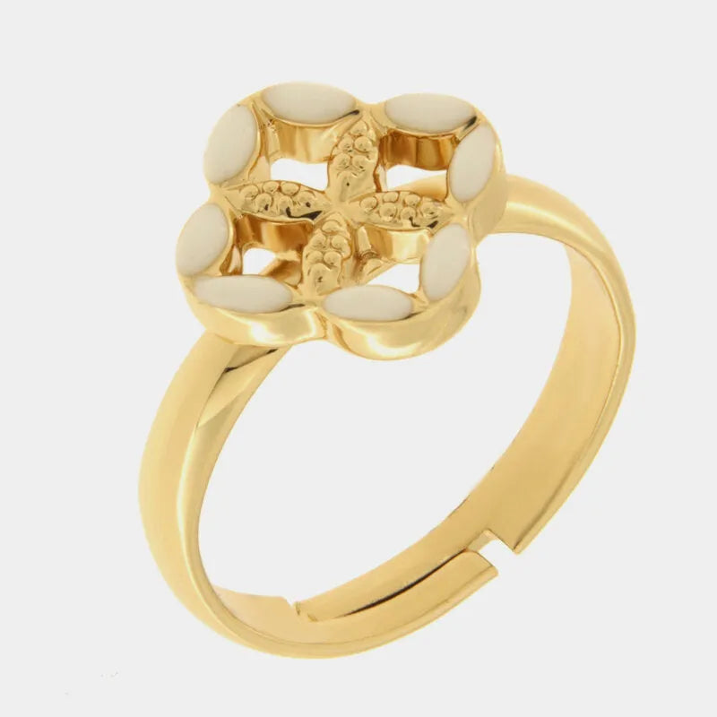 Anello in Metallo maiolica bianca — collezione FIORI DI LAVA
