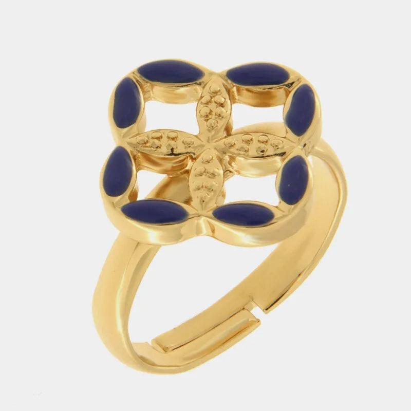 Anello in Metallo maiolica blu — collezione FIORI DI LAVA