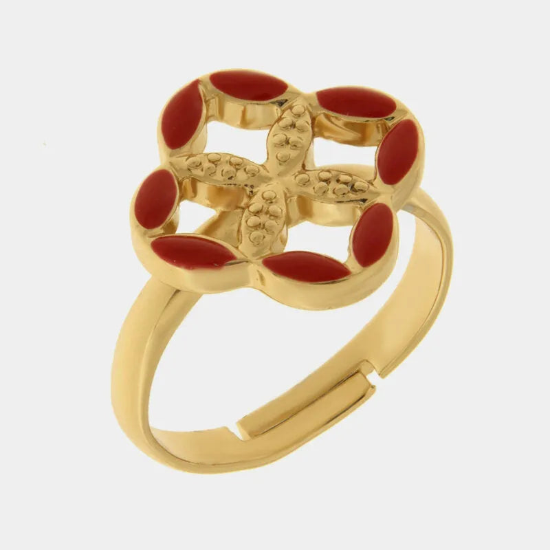 Anello in Metallo maiolica rossa — collezione FIORI DI LAVA