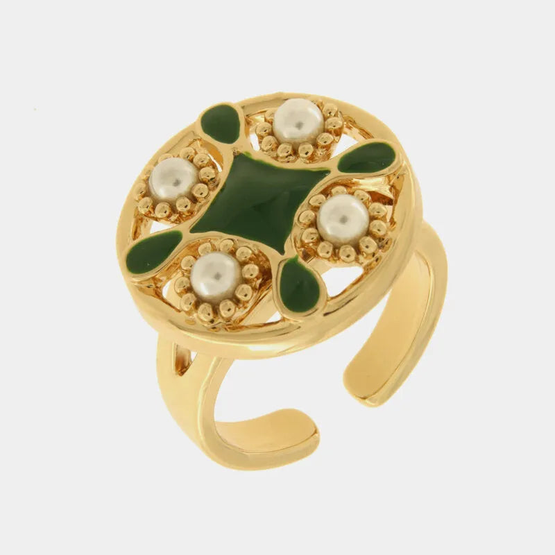 Anello in Metallo maiolica verde — collezione FIORI DI LAVA