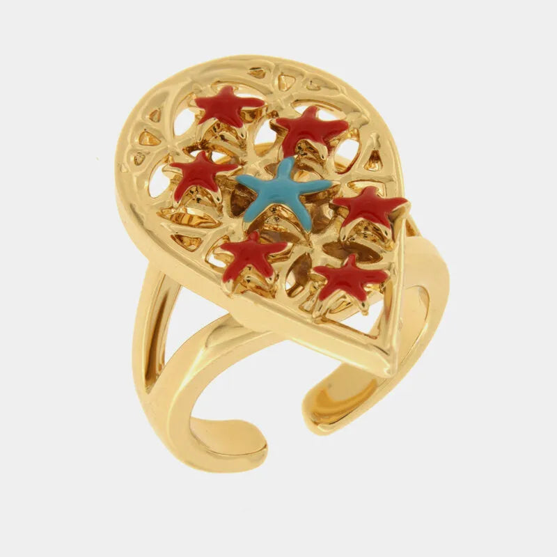 Anello in Metallo stelle marine rosse — collezione FIORI DI LAVA