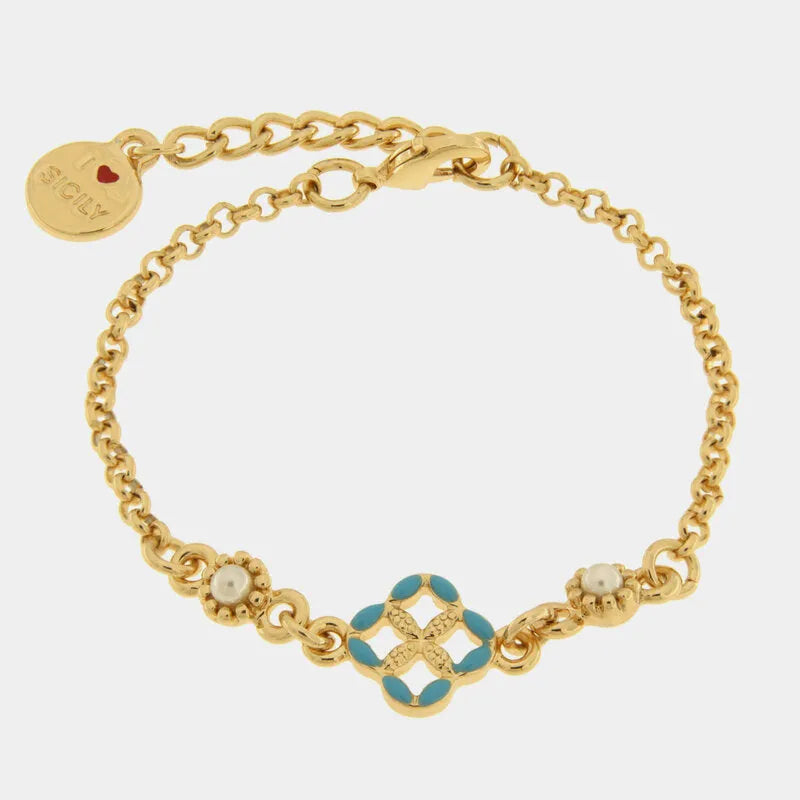 Bracciale in Metallo maiolica azzurra — collezione FIORI DI LAVA