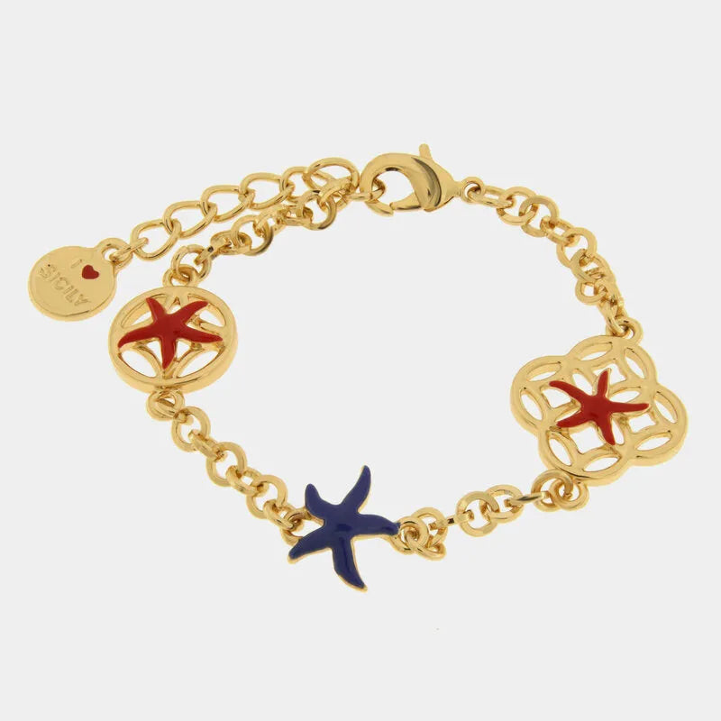 Bracciale in Metallo stelle marine rosse e blu — collezione FIORI DI LAVA