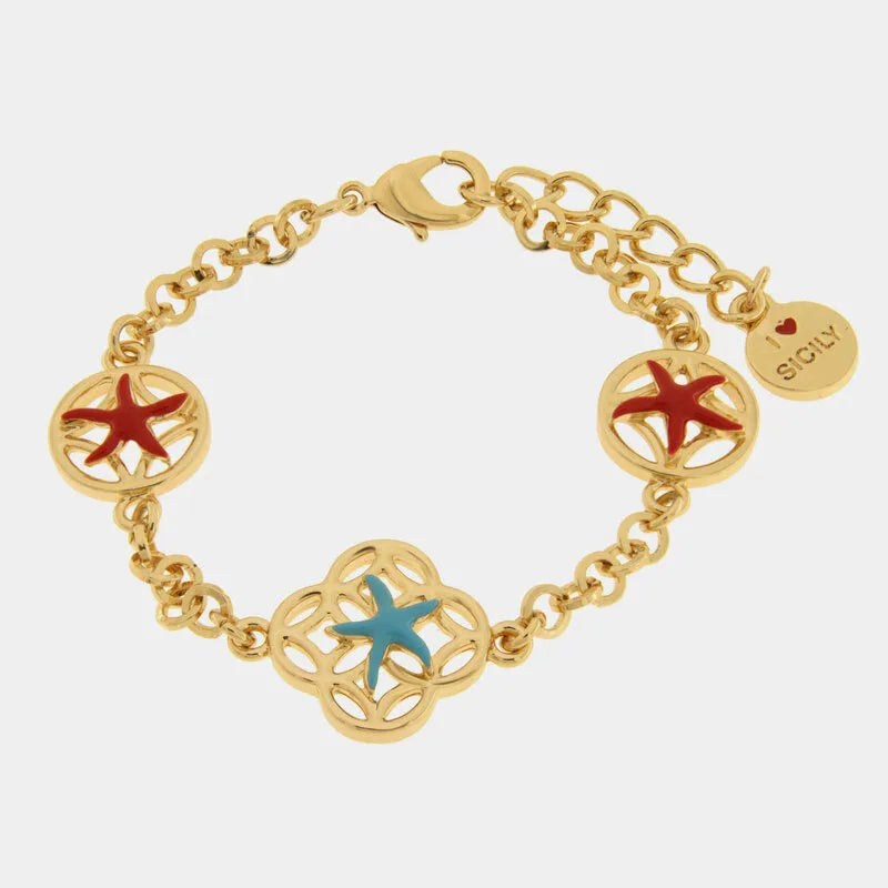 Bracciale in Metallo stelle marine rosse e turchese — collezione FIORI DI LAVA