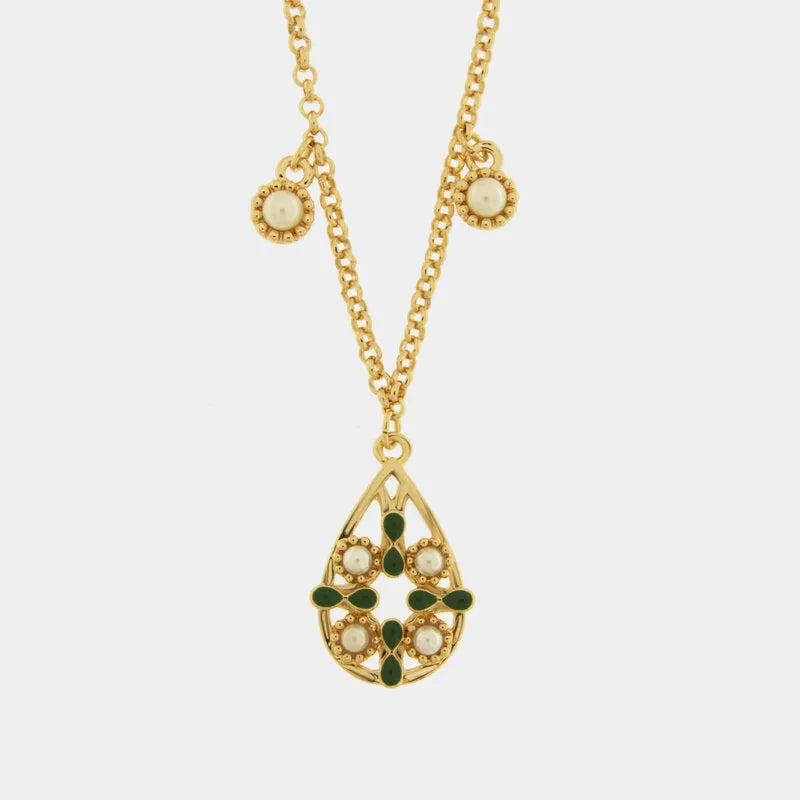 Collana in Metallo a goccia con maiolica verde — collezione FIORI DI LAVA