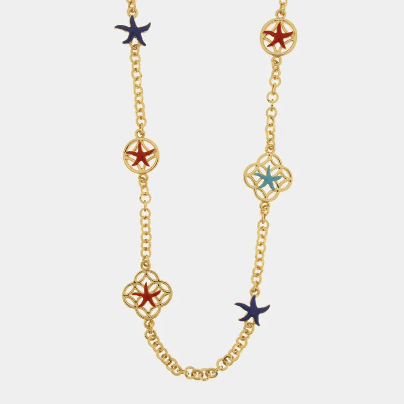 Collana in Metallo con stelle marine rosse, azzurre e blu — collezione FIORI DI LAVA