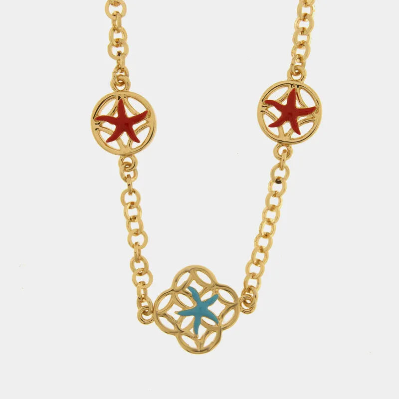 Collana in Metallo con stelle marine rosse e azzurre — collezione FIORI DI LAVA